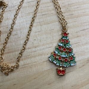 Frosted Decorated Christmas Tree Necklace Festive Holiday Merry Goldtone‎ 1.5in